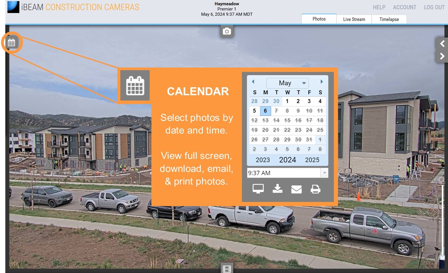 Construction camera calendar tool