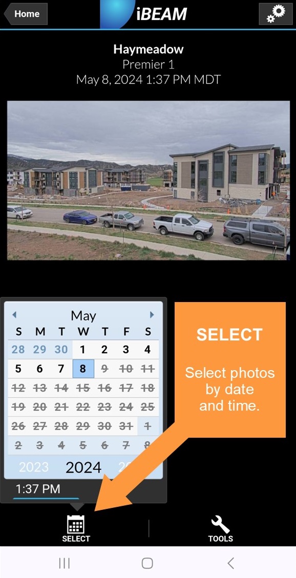 Construction camera select a photo menu